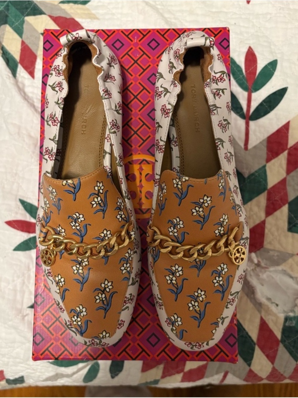 Tory Burch Block Print Ditsy Colorblock Loafers
